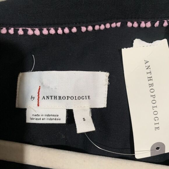 Anthropologie Womens Size Small Black White Leaf Leaves Motif Oversized Blouse - Picture 5 of 7